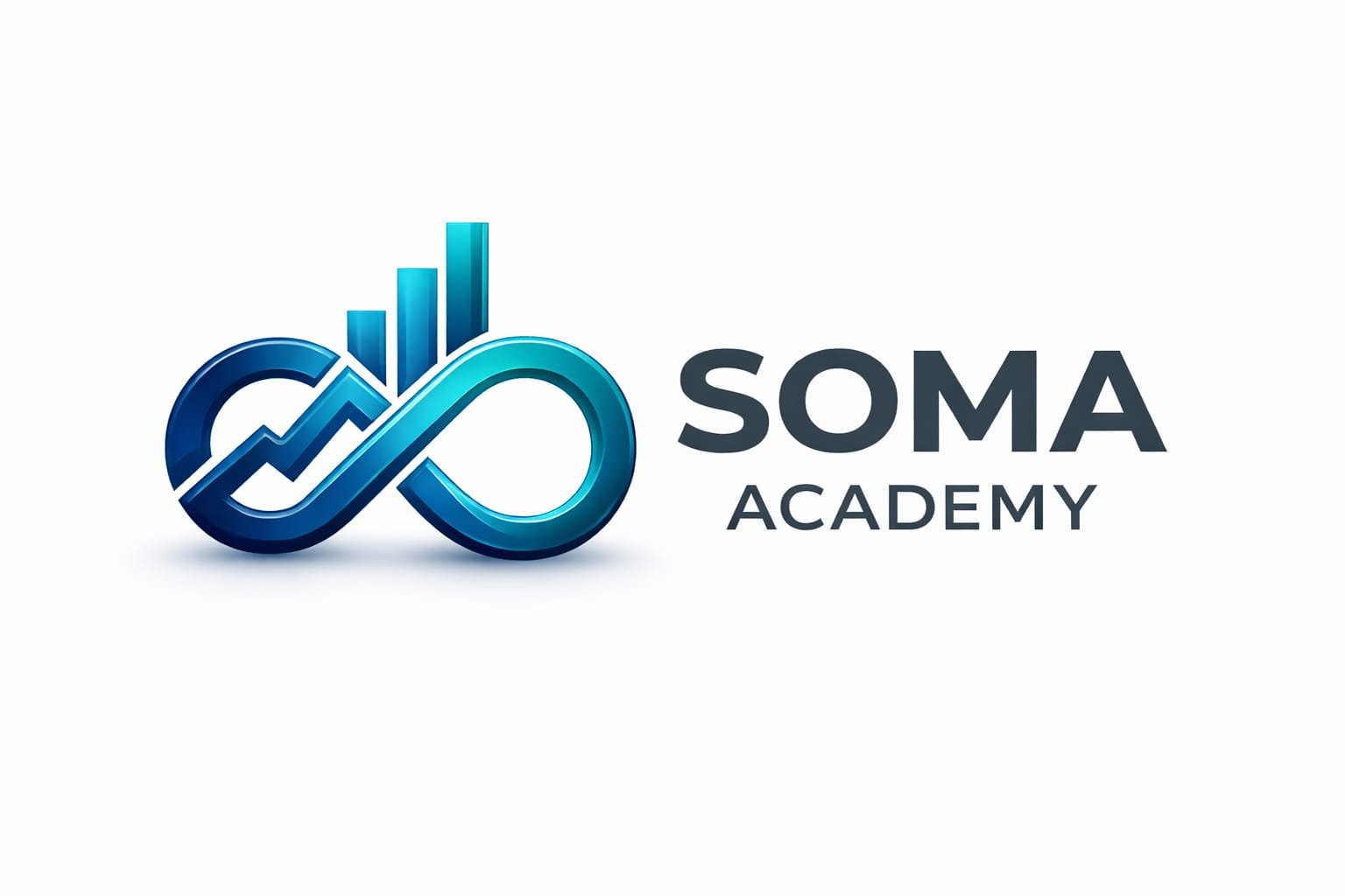 Logotipo Soma Academy, infinito azul com gráfico de barras